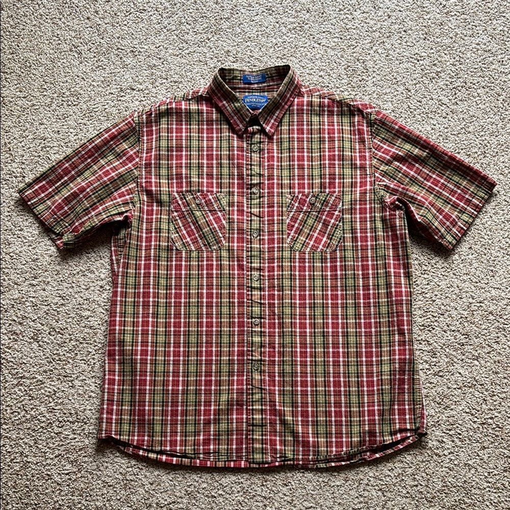 Pendleton Men’s Santiam Red Check Cotton Short Sleeve Button Down Shirt Sz XL